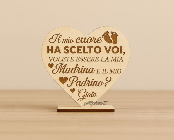 Cuore in legno inciso proposta madrina e padrino personalizzabile