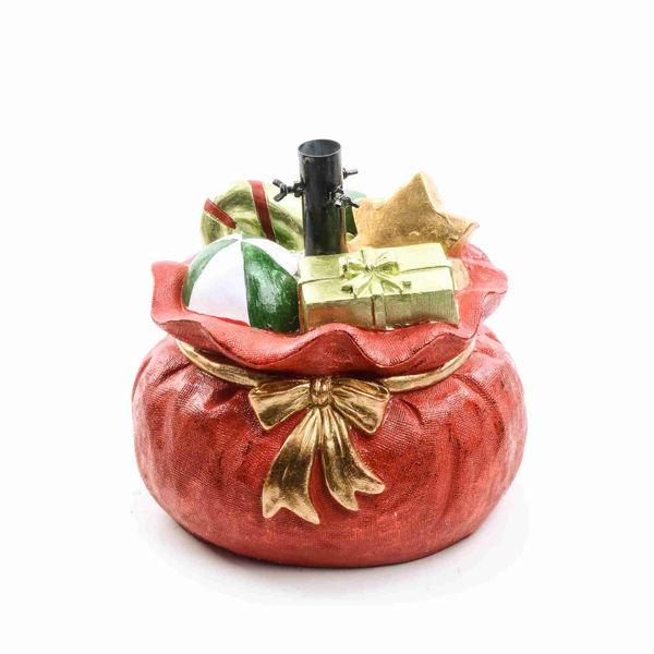 Base albero Natale a forma di sacco regalo 37,5 cm in poliresina con pacchi decorativi