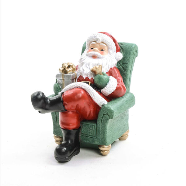 Statuina Babbo Natale in resina 19 cm seduto in poltrona con regalo