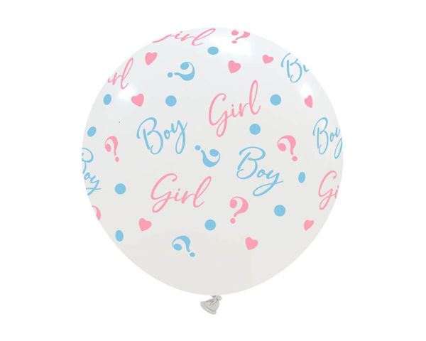 Palloncino in lattice 24’’ Boy or Girl bianco – Gender reveal con coriandoli