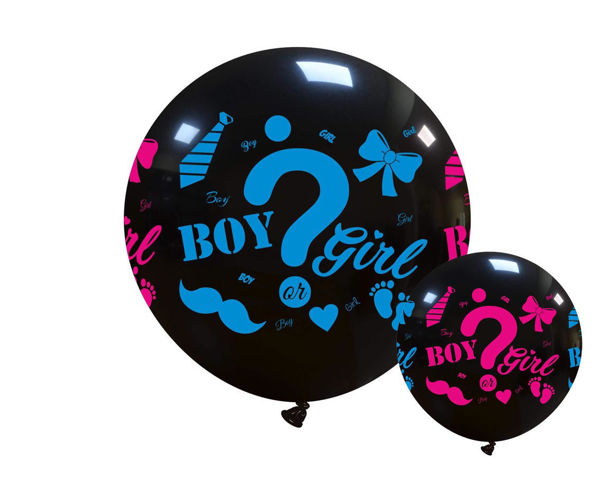 Palloncino nero 34’’ Boy or Girl? in lattice – Gender reveal con coriandoli