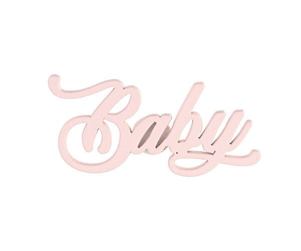 Scritta Baby rosa adesiva in legno 55x26 mm – set 12 pezzi