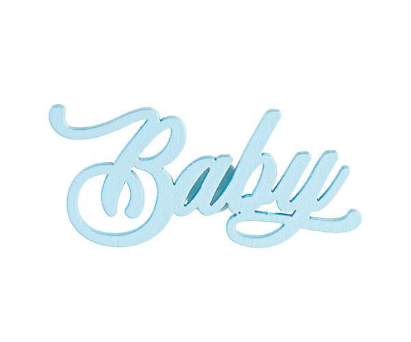 Scritta Baby azzurra adesiva in legno 55x26 mm – set 12 pezzi