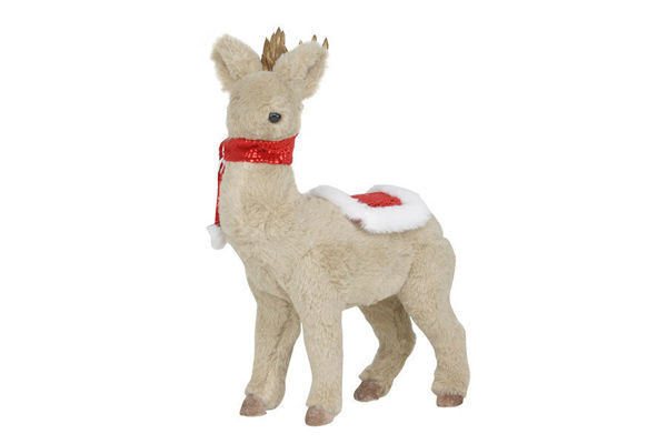 Renna natalizia decorativa marrone con sciarpa rossa 40 cm