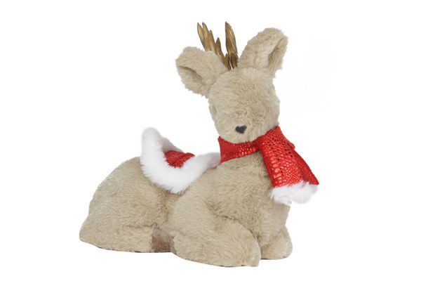 Renna natalizia decorativa marrone con sciarpa rossa 26 cm