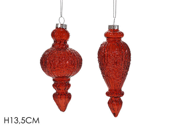 Appendino natalizio in vetro rosso H13,5 cm – 2 modelli assortiti