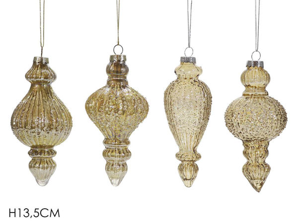Appendino natalizio in vetro oro H13,5 cm – 4 modelli assortiti