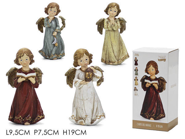 Angelo decorativo natalizio in resina H19 cm 4 varianti