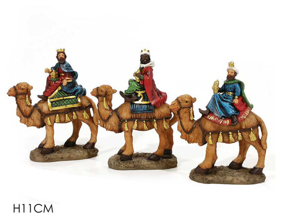 Immagine di Re Magio Su Cammello h 11 cm set 3 ass.
