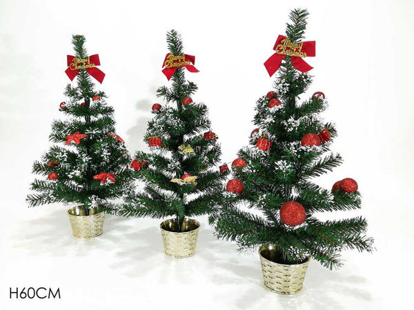Albero di Natale innevato con decorazioni rosse 60 cm 3 varianti