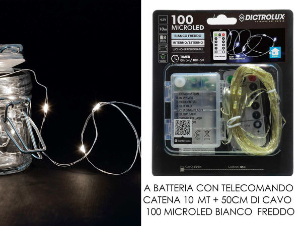 Catena luminosa 100 MicroLED bianco freddo 10 m con telecomando a batteria