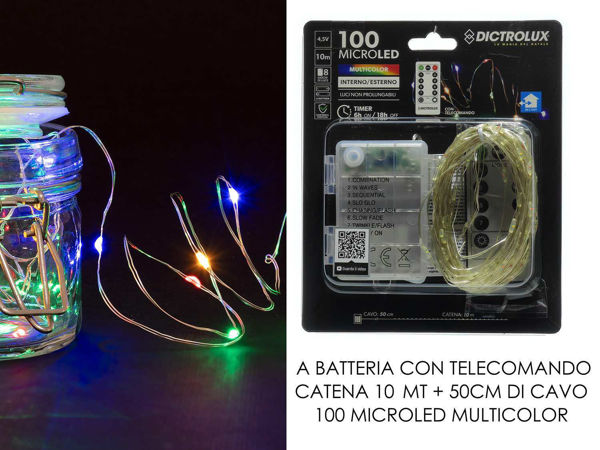 Catena luminosa 100 MicroLED multicolor 10 m con telecomando a batteria