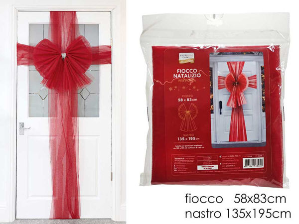 Fiocco natalizio rosso con nastro lungo per porta 58x83 cm + 135x195 cm