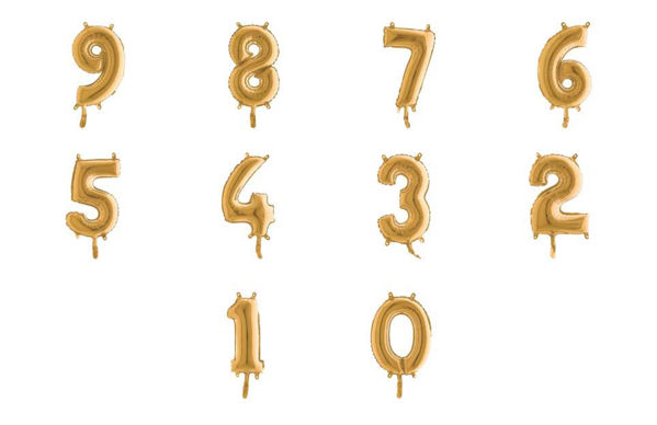 Palloncini Mylar Oro a forma di numero 36 cm disponibili dallo 0 al 9	