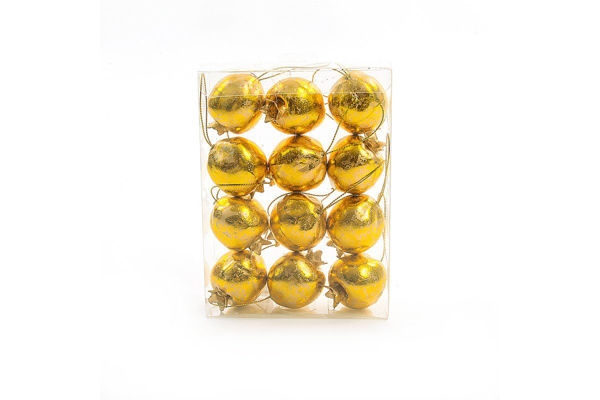 Immagine di Confezione 12 melograni da appendere foglia oro in plastica 4 cm