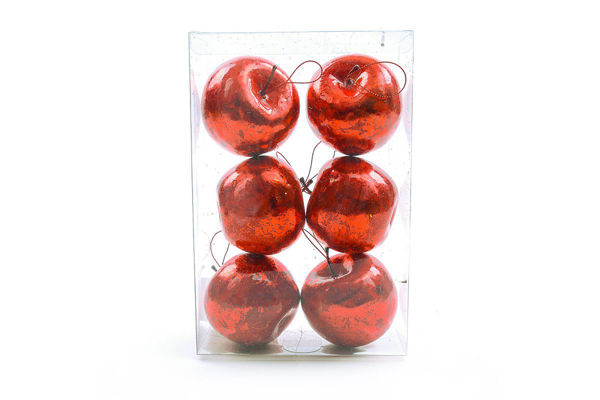 Immagine di Confezione 6 mele da appendere rosse in plastica 8 cm