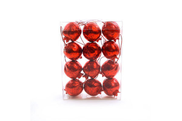 Immagine di Confezione 12 melograni da appendere rossi in plastica 4 cm