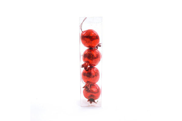 Immagine di Confezione 4 melograni da appendere rossi in plastica 6 cm