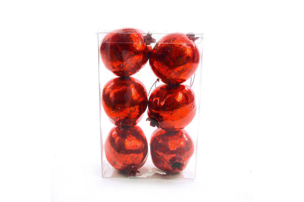 Immagine di Confezione 6 melograni da appendere rossi in plastica 8 cm