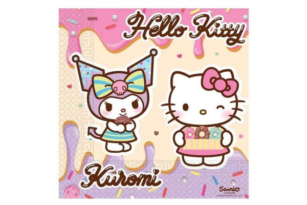 Tovaglioli 33×33 cm Hello Kitty e Kuromi per feste – 20 pezzi