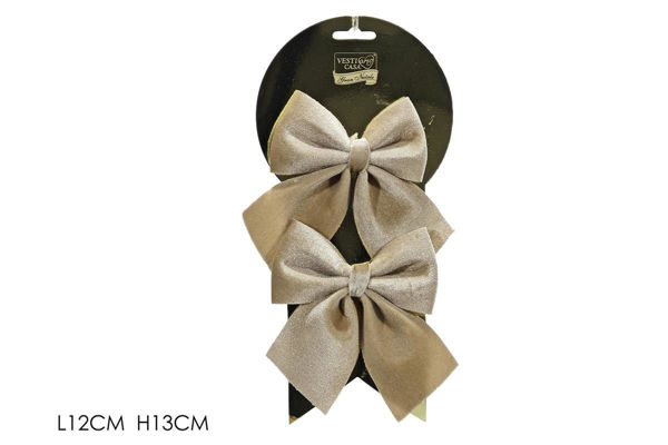 Set 2 fiocchi natalizi oro in velluto 12x13 cm