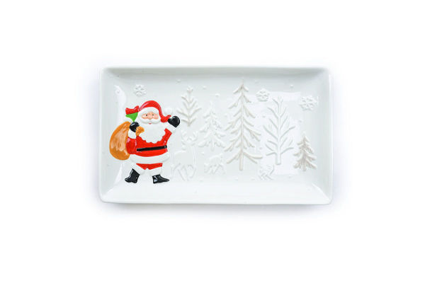 Vassoio natalizio in ceramica con Babbo Natale 32×19 cm