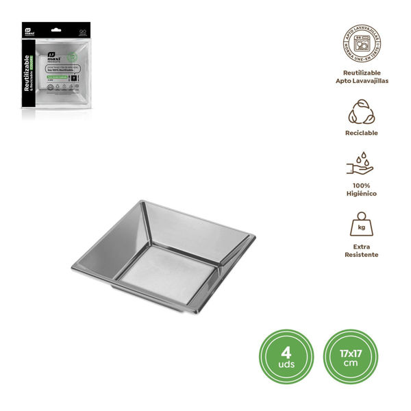 Piatto fondo argento 17x17 cm 4 pezzi