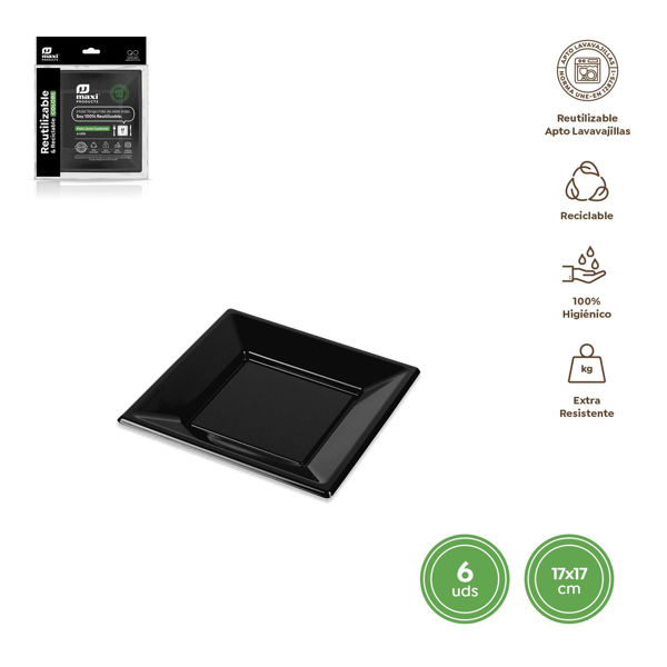 Immagine di Piatto Quadrato Nero 17x17 cm 6 pezzi