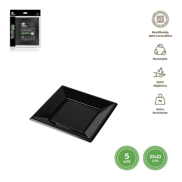 piatti quadrati riutilizzabili neri 23x23 cm ps confezione 5 pezzi
