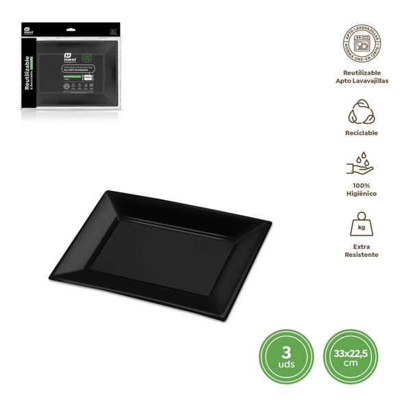 vassoi rettangolari riutilizzabili neri 33x22,5 cm ps confezione 3 pezzi