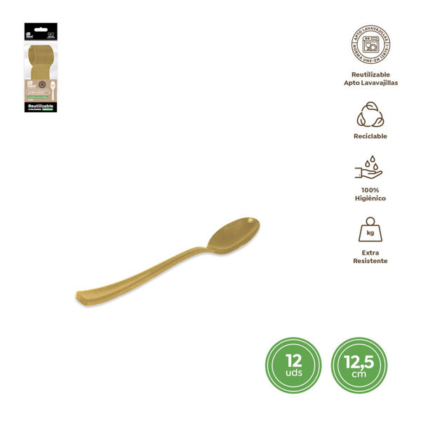 Cucchiaini oro riutilizzabili 12,5 cm – 12 pezzi