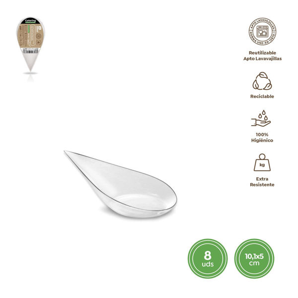 Cucchiaio a goccia trasparente riutilizzabile in plastica PS 10x5 cm confezione da 8 pezzi