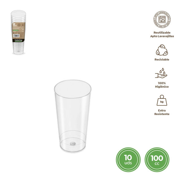 Bicchiere conico trasparente riutilizzabile in plastica PS 100cc confezione da 10
