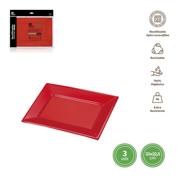 vassoi rettangolari riutilizzabili rossi 33x22,5 cm ps confezione 3 pezzi