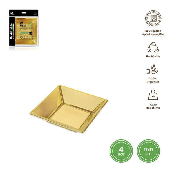 Piatti fondi oro riutilizzabili 17×17 cm – 4 pezzi