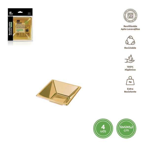Ciotole oro riutilizzabili 12×12 cm – 4 pezzi