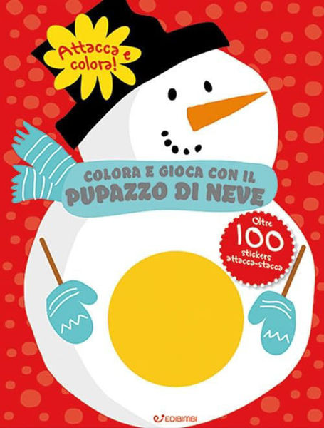 Copertina del libro “Colora e Gioca 2 – Pupazzo di Neve” con illustrazione invernale e stickers