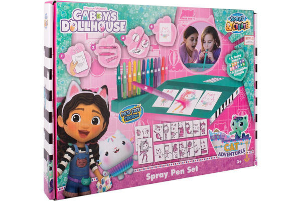 Set creativo Gabby’s Dollhouse Spray Pen Deluxe nella confezione