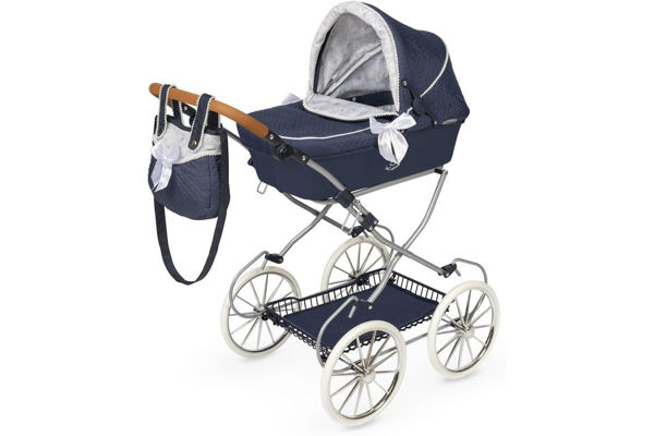 Carrozzina vintage per bambole con borsa coordinata e lenzuola