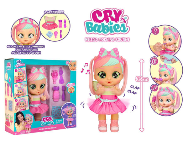 Cry Babies Bella Morning Routine bambola interattiva con luci, suoni e accessori