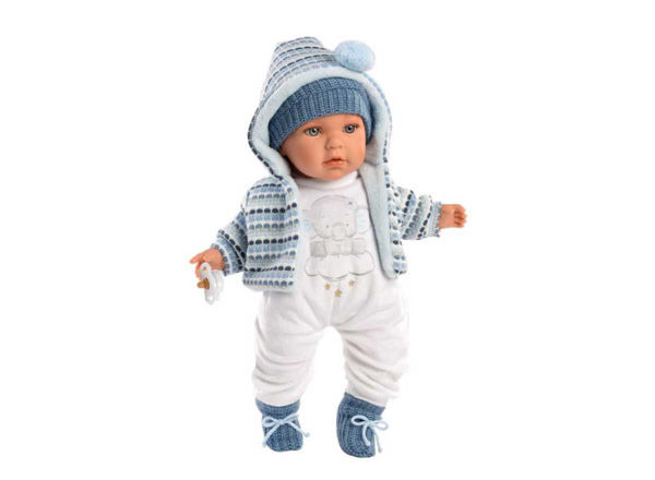 Bambola Reborn Enzo 42 cm con corpo morbido e outfit invernale azzurro