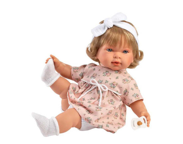 Bambola Reborn Carla 42 cm con corpo morbido e vestito rosa a fiori