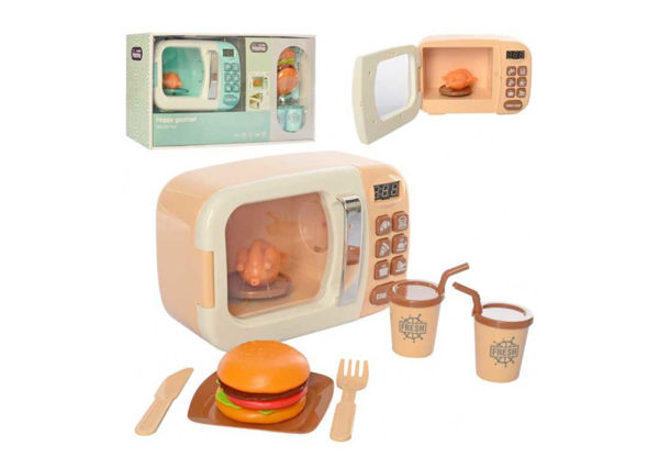 Microonde giocattolo con luci e suoni in colori pastello con accessori