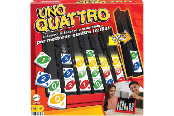 Gioco UNO Quattro con griglia verticale e tessere colorate