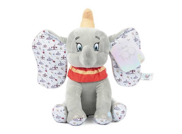 Peluche Dumbo Disney100 morbido da 30 cm con dettagli decorati
