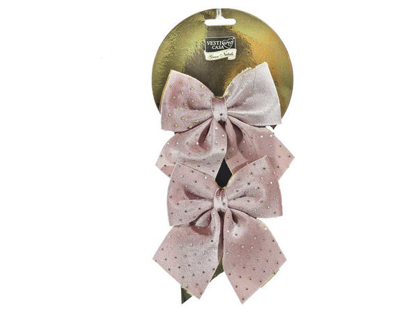 Set 2 fiocchi natalizi rosa in velluto 12x13 cm