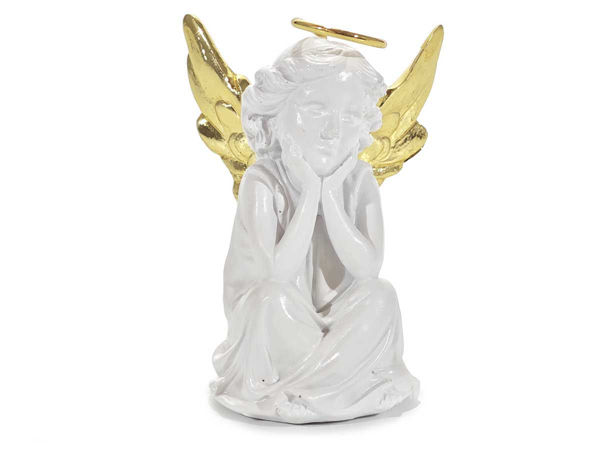 Immagine di Angelo seduto Bianco e Oro 8,5 cm