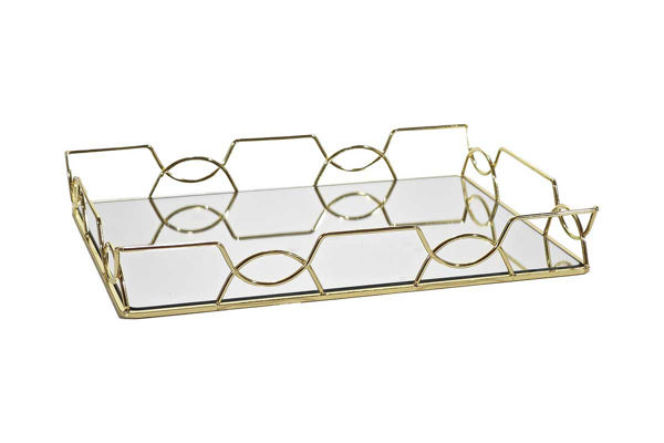 Immagine di Vassoio specchio con manici oro 36x25 cm