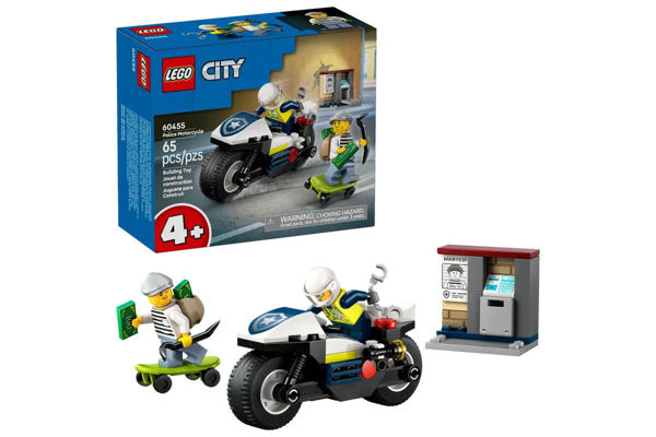 lego 60455, lego moto polizia, lego city polizia, inseguimento lego, lego 4+, starter brick lego, moto polizia bambini