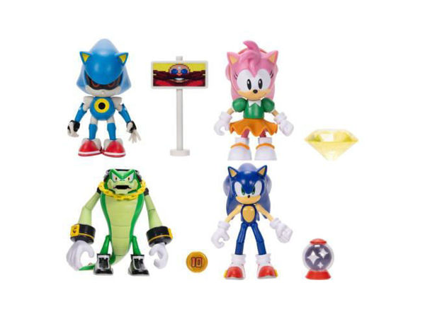 Set personaggi Sonic 10 cm con Sonic, Metal Sonic, Amy, Vector e accessori